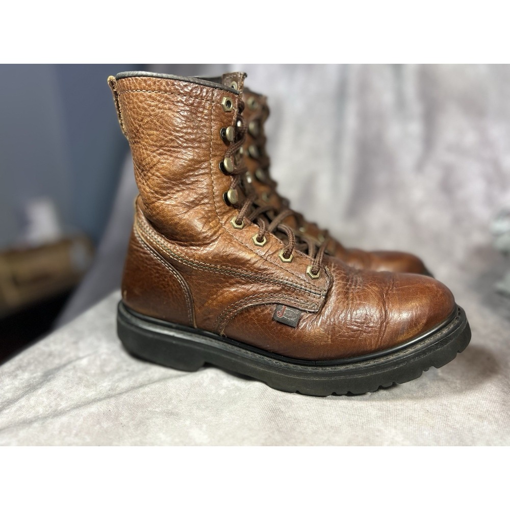 Justin Original Workboots WK905 Brown Leather Lace Up Work Boots Men's 7.5M